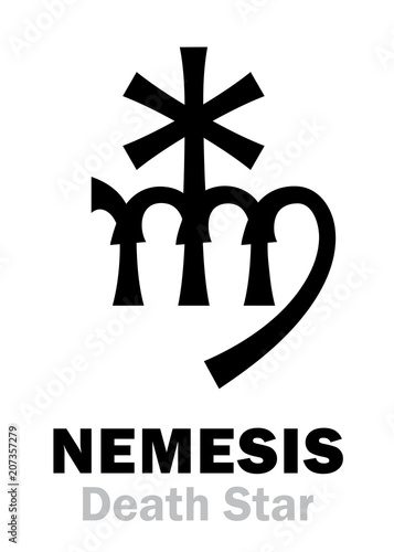 Astrology Alphabet: NEMESIS (Death Star), hypothetic super-distance sinister star-satellite of the Sun. Hieroglyphics character sign (single symbol). photo