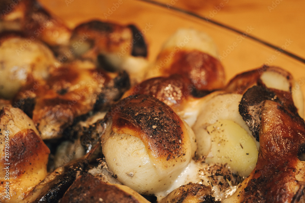 baked in the oven potatoes, cauliflower, mushrooms