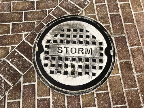 Storm Drainage in Pavers.Photo image