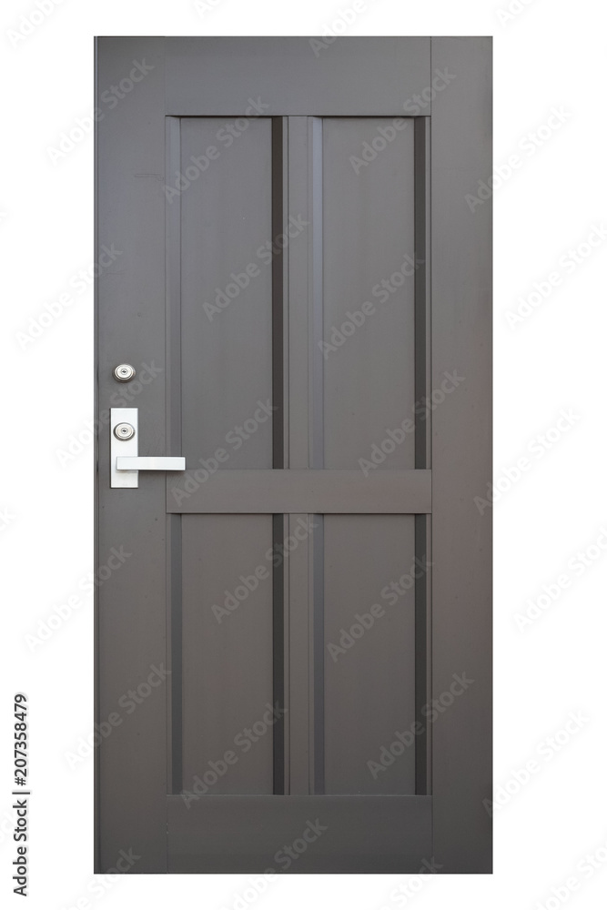 Obraz premium Black wood door isolated on white background