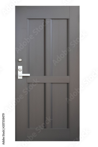 Black wood door isolated on white background