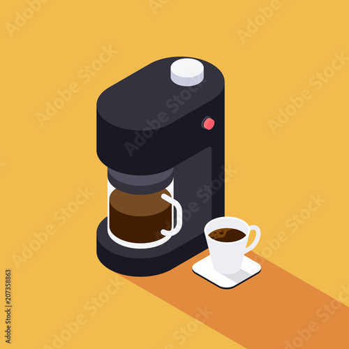 Slika na platnu Coffee maker machine with coffee cup isometric view flat design