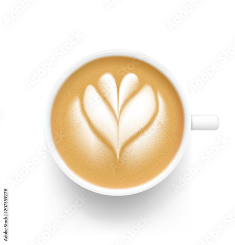 A realistic latte cup with heart.  Vector illustration isolated and can be use for any backgrounds. EPS10.