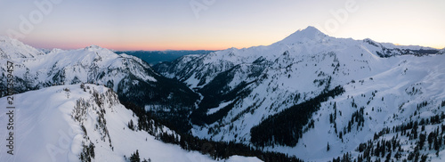 Beautiful aerial panoramic mountain landscape view. Taken in Artist Point, Northeast of Seattle, Washington, United States of America.