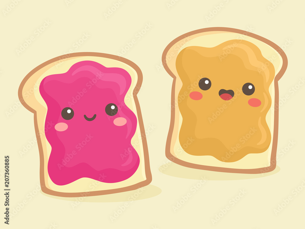 Cute Peanut Butter and Jelly Jam Loaf Bread Sandwich Vector