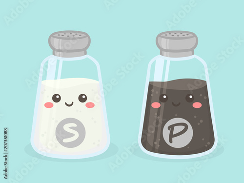 Cute Salt and Pepper Shaker Bottle Vector Illustration Cartoon Character Smile