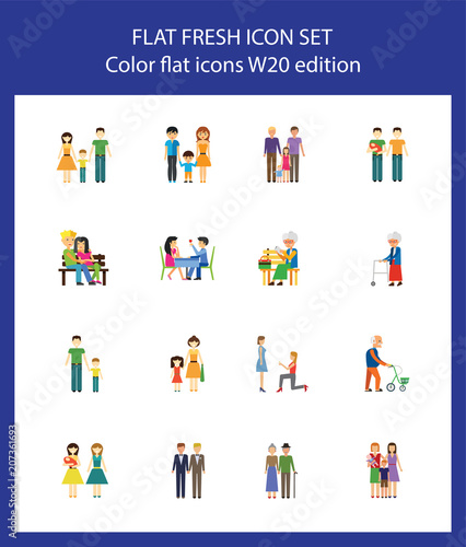 Icon set of human relationships. Family, couple, dating. People concept. For topics like relations, love, traditional and nontraditional family