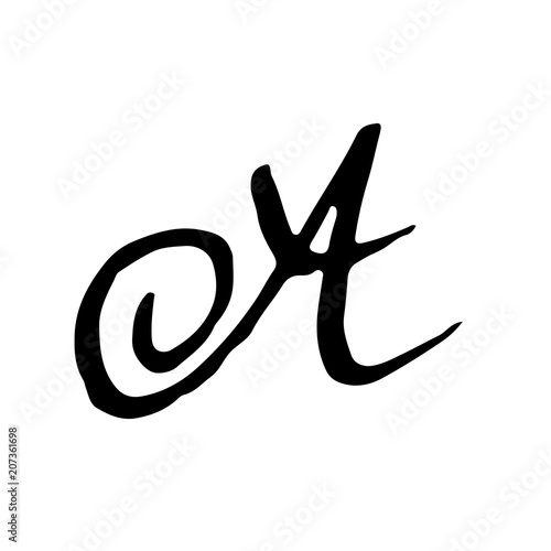 Letter A. Handwritten by dry brush. Rough strokes textured font. Vector illustration. Grunge style alphabet.