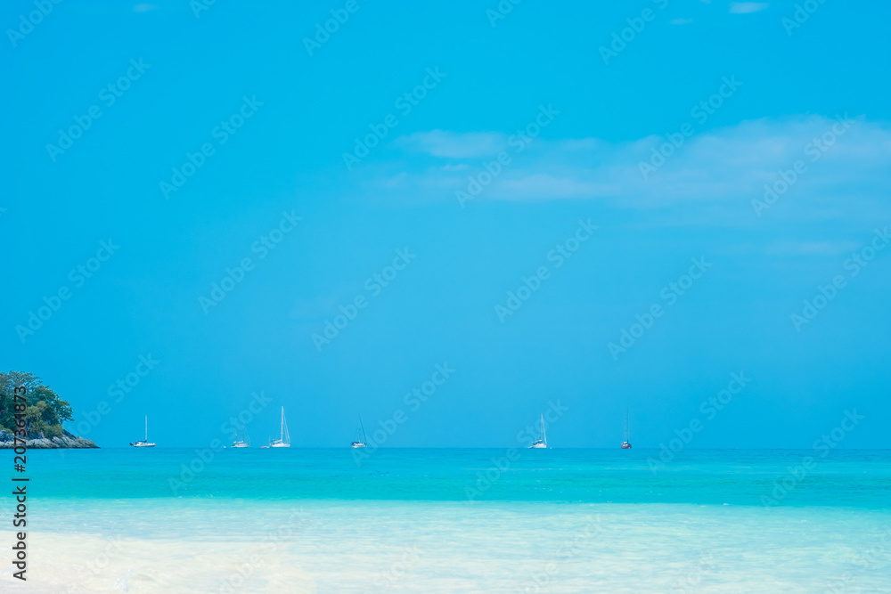 Beautiful white sand beach with soft ocean wave in summer time concept travel, holiday and vacation. Tropical paradise beach nature landscape at Lipe island in Thailand