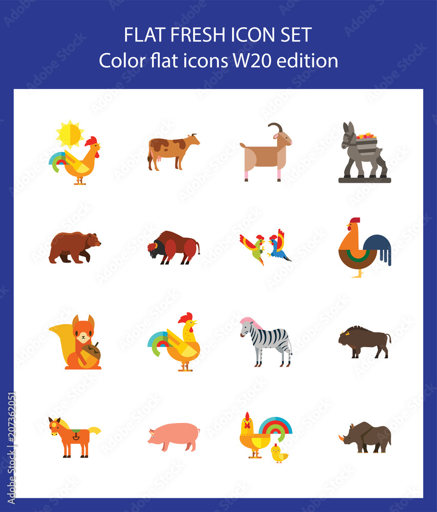 Icon set of wild and farm animals. Zoo, wildlife, species diversity. Animals  concept. For topics like livestock, fauna, environment Stock Vector | Adobe  Stock