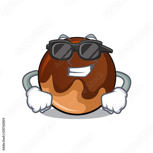 Super cool chocolate donut character cartoon