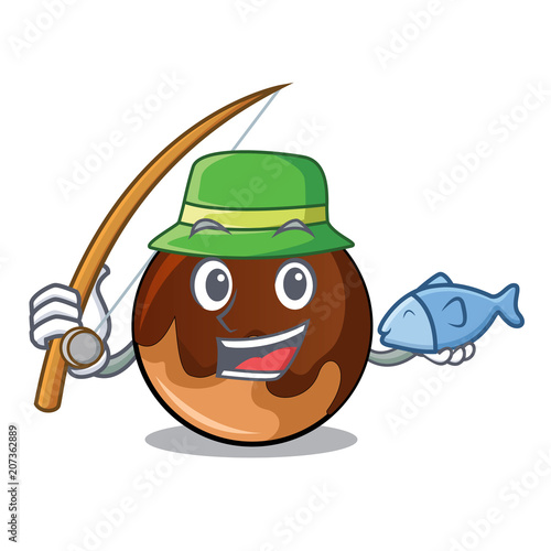 Fishing chocolate donut mascot cartoon