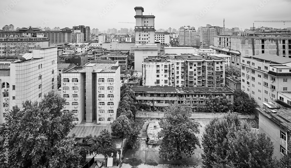 Obraz premium Black and white Xian cityscape, China