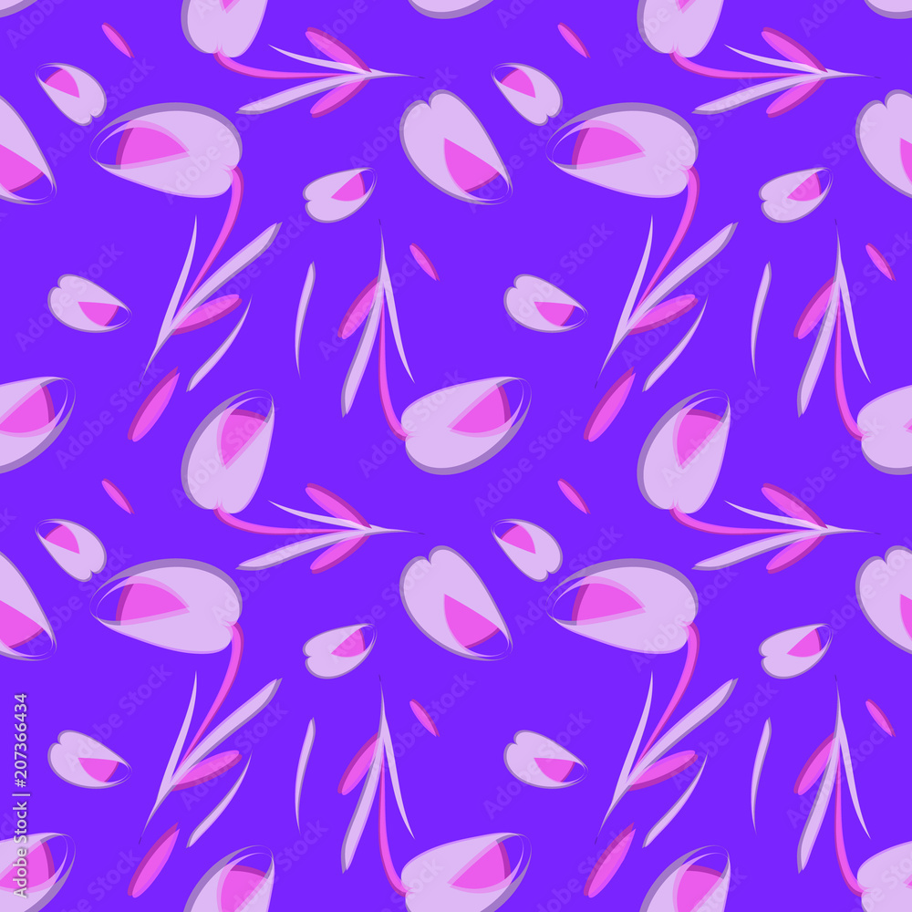 Vector gentle flowers and tulips on a lilac background.