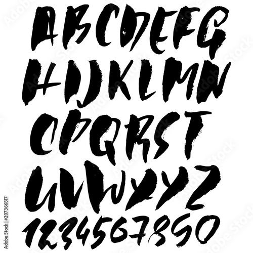 Grunge distress font. Modern dry brush ink letters. Handwritten alphabet. Vector illustration.