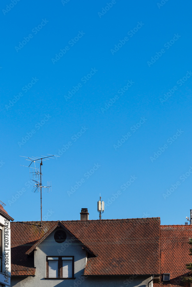 city facades rooftops antenna chimney