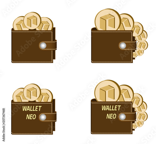 set of brown wallets with neo coins