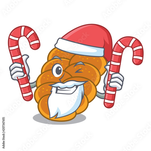 Santa with candy challah mascot cartoon style photo