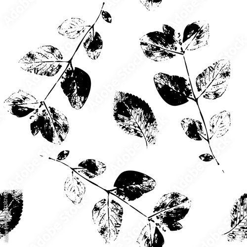 Black and White Abstract leaves silhouette seamless pattern