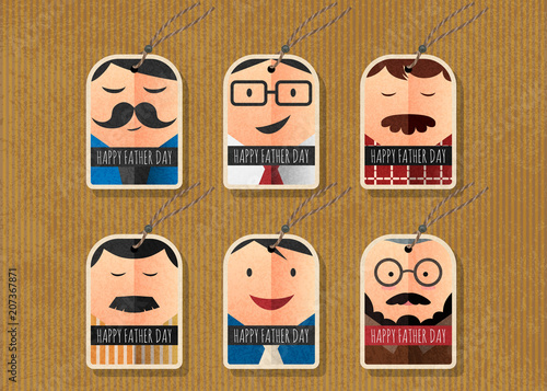 Happy father's day vector tag simple character collection