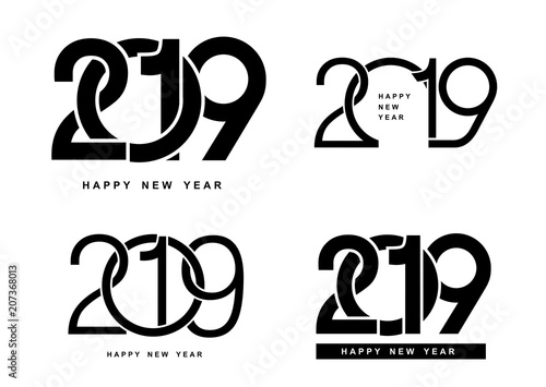 Happy New Year. Set of 2019 text design pattern. Vector illustration. Isolated on white background
