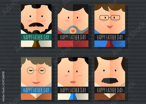 Happy father's day vector postcard simple character collection.