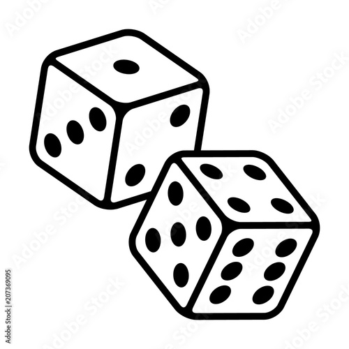 Pair of dice to gamble or gambling in craps line art vector icon for casino apps and websites
