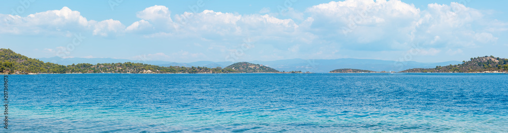 Summer sea coast panorama (Sithonia, Greece).