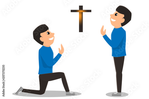 Christian man with open hands worship christian. Eucharist Therapy Bless God Helping Repent Catholic Easter Lent Mind Pray. Christian concept background.