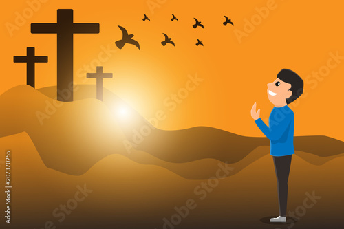 Christian man with open hands worship christian. Eucharist Therapy Bless God Helping Repent Catholic Easter Lent Mind Pray. Christian concept background.