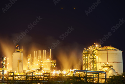 Oil refinery plant and Petroleum industry at night.
