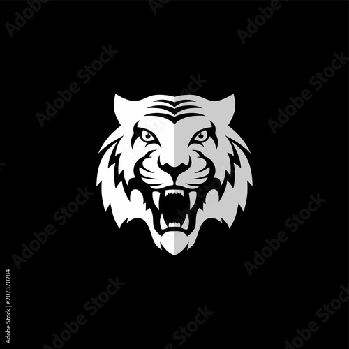 Photo intimidating tiger front view theme logo template