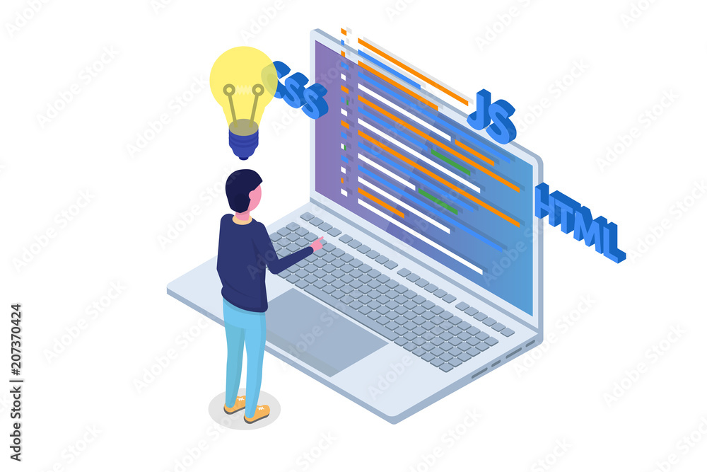 Software Development isometric, Programmer at work. Big data processing. Vector illustration. Software Development isometric, Programmer at work. Big data processing. Vector illustration.