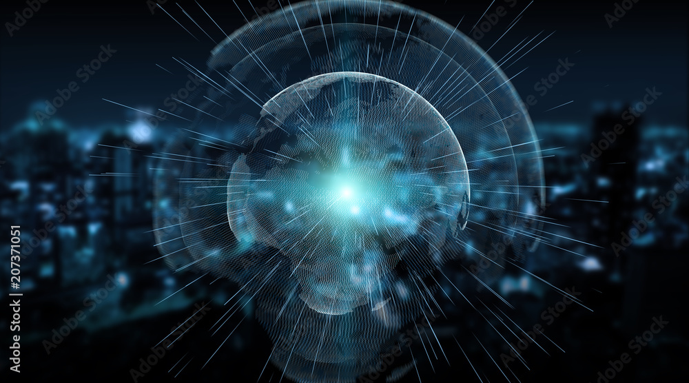 Obraz premium Connections system global world view 3D rendering