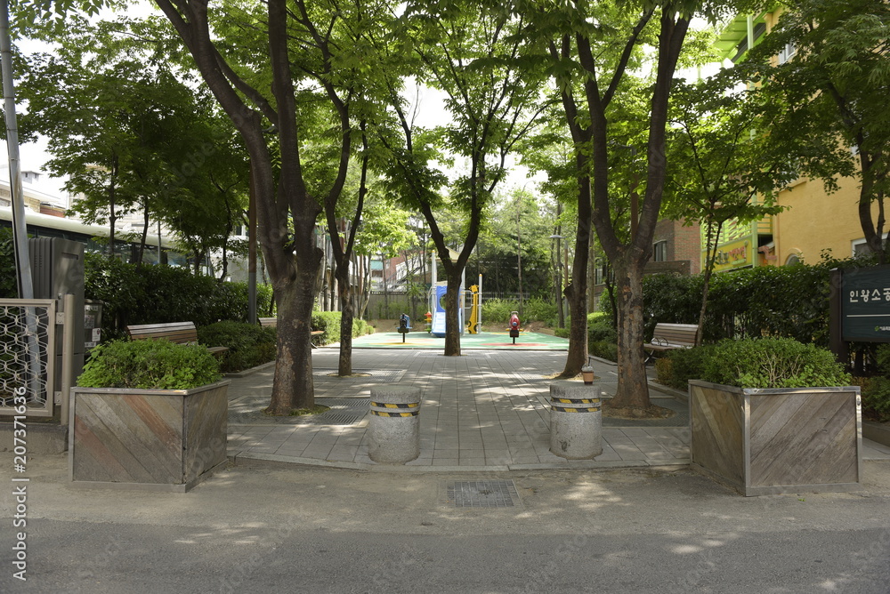 playground with trees in seoul, korea