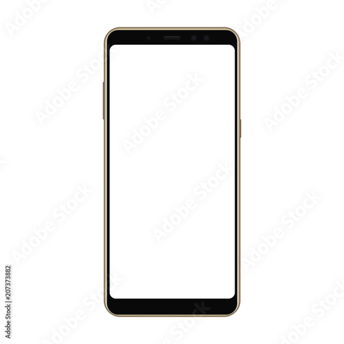 Frameless smartphone mock up with blank screen isolated on white background. Vector illustration