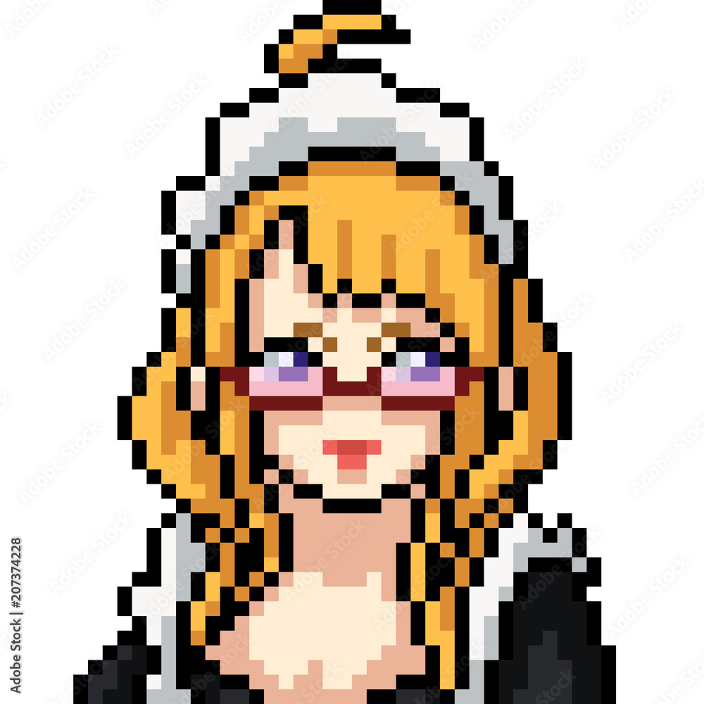 vector pixel art girl anime