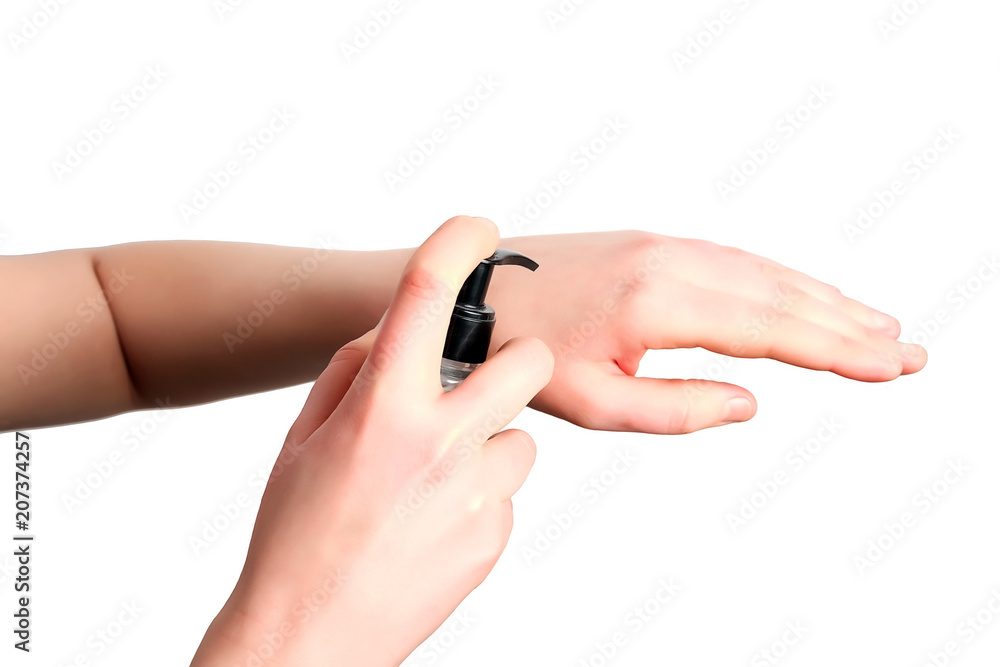 Female hands. Woman applying moisturizing cream Female hands. Woman applying moisturizing cream