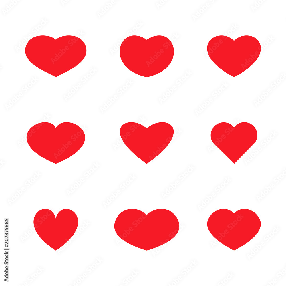 Set of simple red heart icons