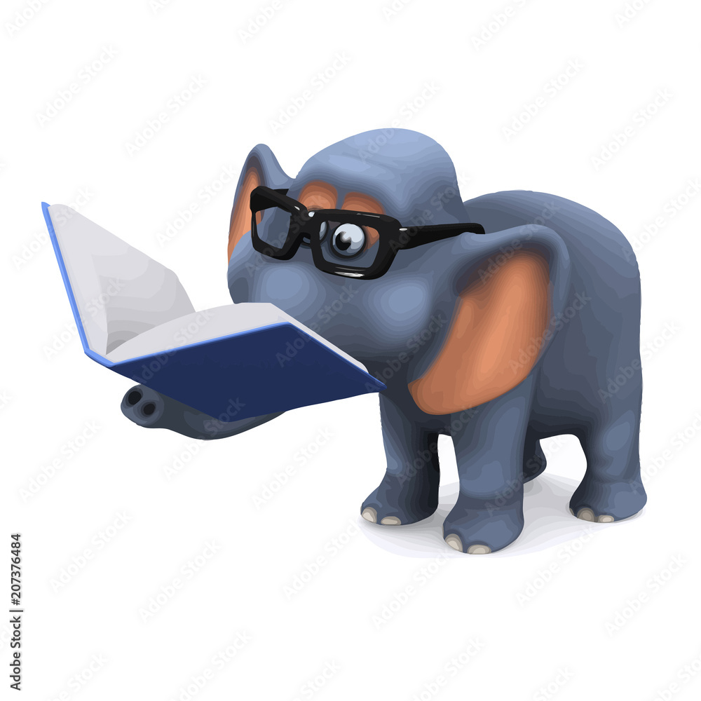 Fototapeta premium Vector 3d Elephant reading a book