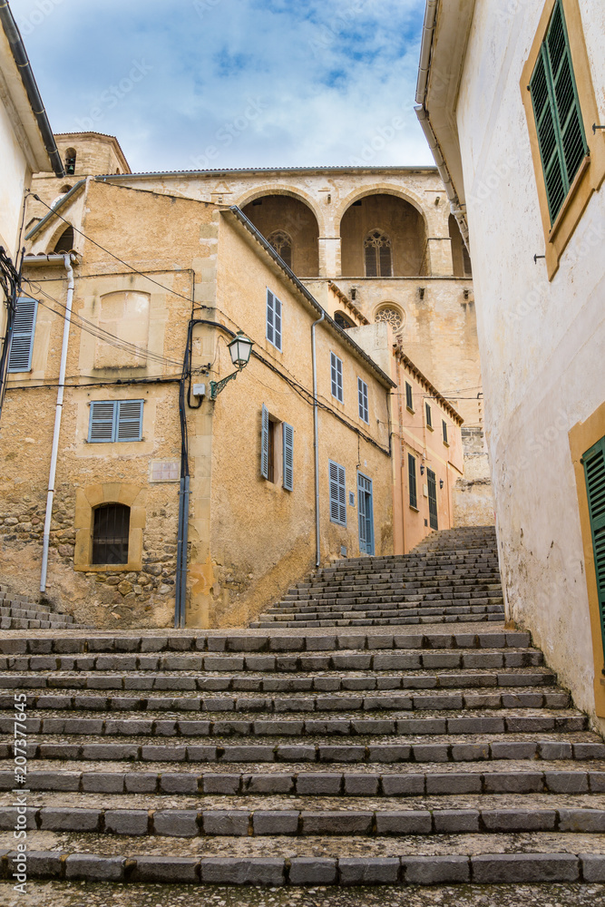 Mallorca, Narrow stairway through old town of Arta upstairs to cathedral