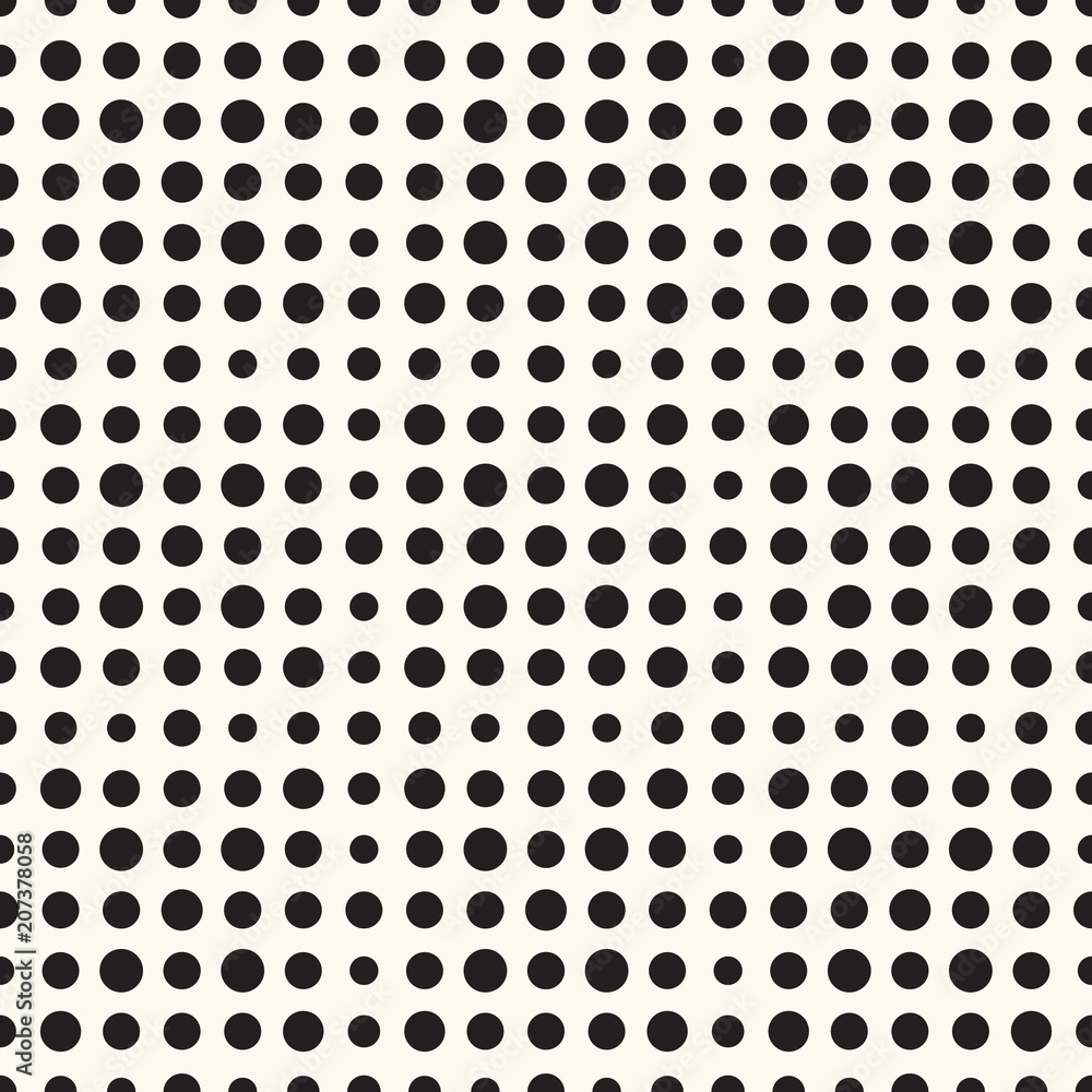 Seamless vector pattern halftone design. Modern textile print with black dots. Monochrome fashion background. Grid of circles. Seamless vector pattern halftone design. Modern textile print with black dots. Monochrome fashion background. Grid of circles.