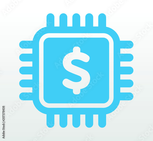 Fintech flat icon with a CPU and a dollar sign