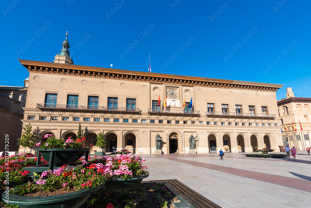 ZARAGOZA, SPAIN - SEPTEMBER 27, 2017: View of the building of the City Hall. Copy space for text.