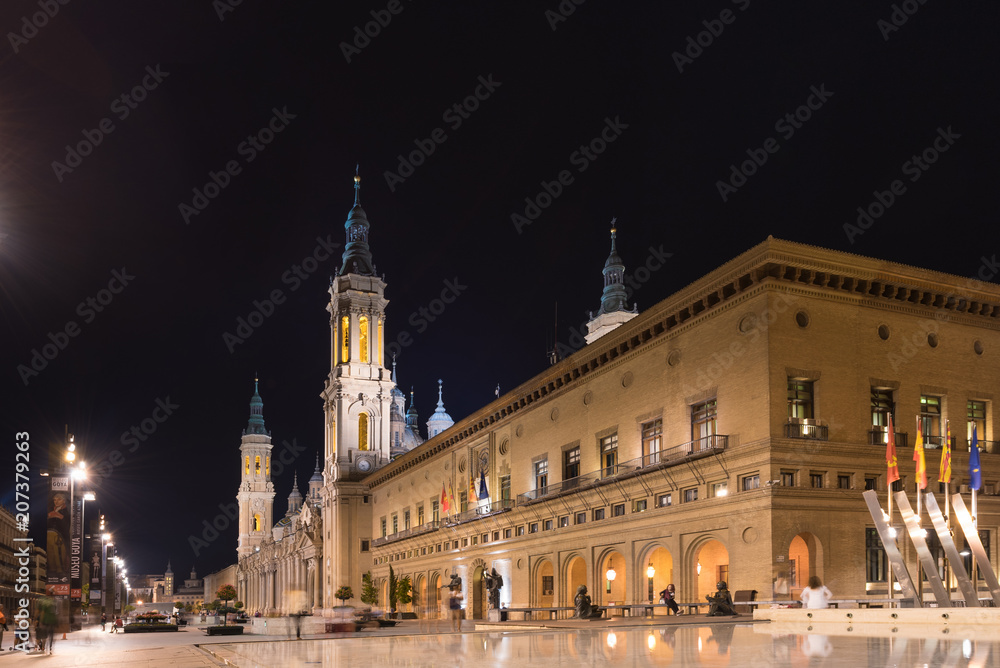 ZARAGOZA, SPAIN - SEPTEMBER 27, 2017: The Cathedral-Basilica of Our Lady of Pillar - a roman catholic church. Copy space for text.