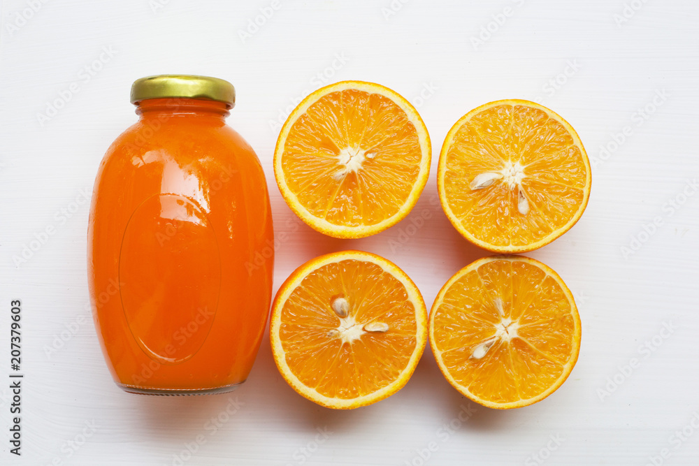 Orange juice on white background. Top view Orange juice on white background. Top view