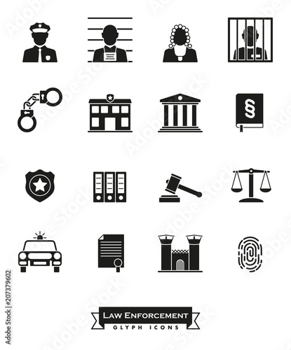 Law enforcement glyph icon set