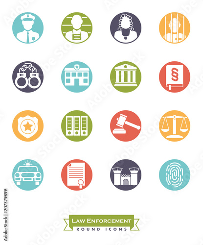 Law enforcement round color icon set