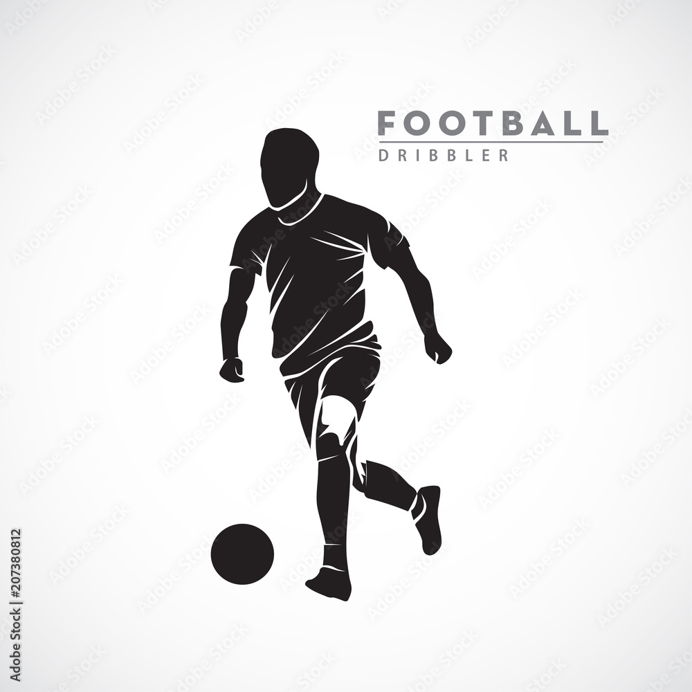 silhouette football player dribbling the ball