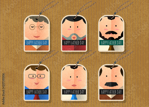 Happy father's day vector tag simple character collection